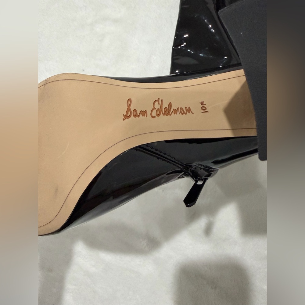 Sam Edelman Size 10.5 Black Patent Knee-High Boots – Pointed Toe Block Heel -New - Picture 9 of 15